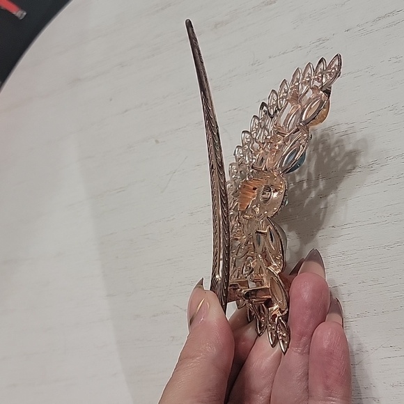 Peacock Multi Color Gemstone Alligator Hair Clip Barrette Accessory - Picture 7 of 8